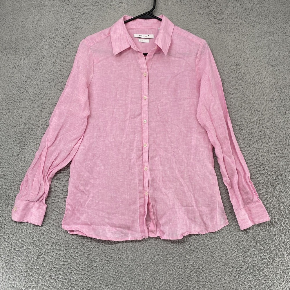 Foxcroft Linen Shirt Womens 10 Button Up Pink Easy Care Long Sleeve Classic